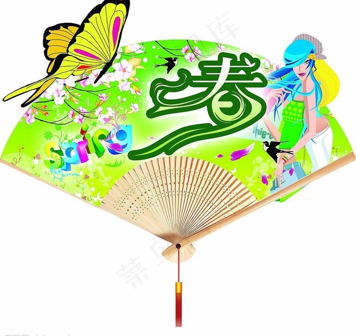 春天扇面吊旗图片psd模版下载