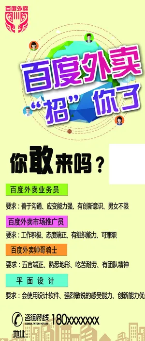 百度外卖招聘展架图片