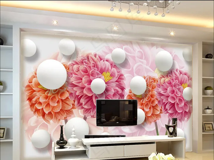 梦幻手绘花卉背景墙
