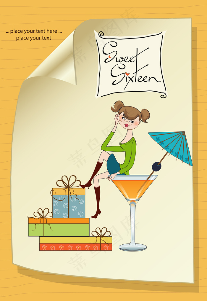 卡通彩绘生日贺卡矢量素材