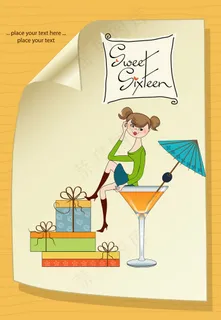 卡通彩绘生日贺卡矢量素材