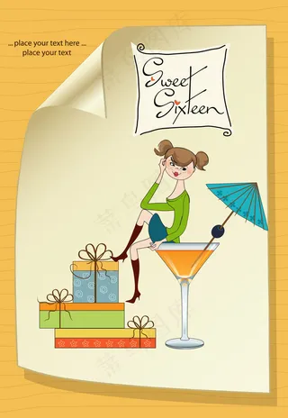 卡通彩绘生日贺卡矢量素材