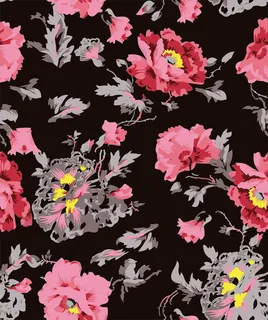 数码印花灰红花四方连续可拼接回位纹...