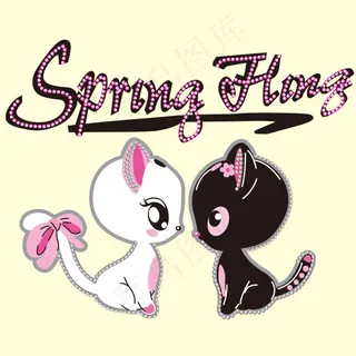 女童印花小猫矢量素材