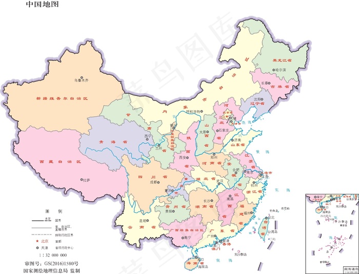 中国地图13200万32开分省设色eps,ai矢量模版下载