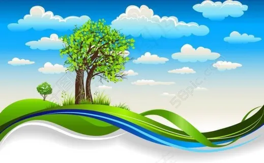 蓝天白云草地绿树 春天背景图片