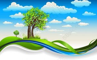 蓝天白云草地绿树 春天背景图片