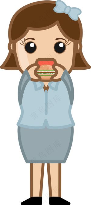 女人吃汉堡-卡通商业矢量字符