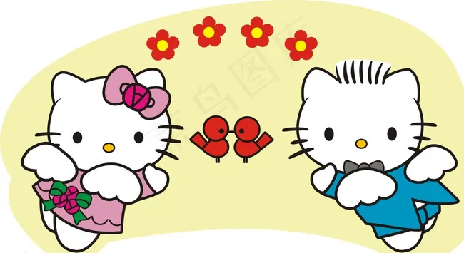 可爱卡通KT猫夫妇图片cdr矢量模版下载
