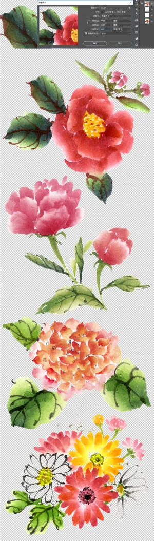 中国风手绘水彩花卉元素免扣图片