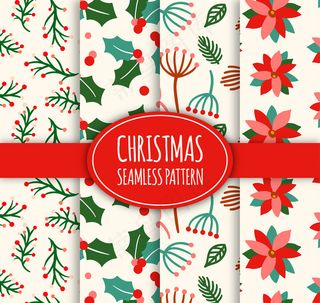 4款清新圣诞植物无缝背景