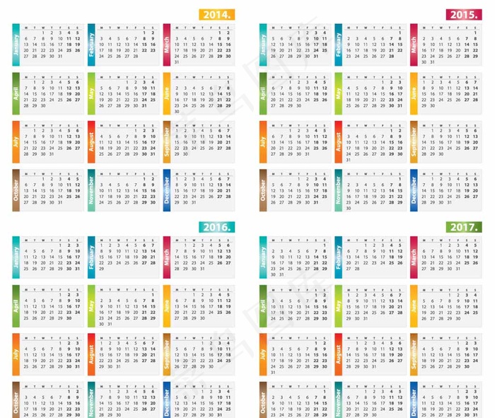 2016年历彩色模板图片