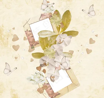花朵蝴蝶相框相片背景设计图片