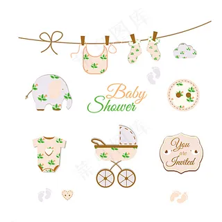 花朵装饰迎婴派对元素矢量素材图片