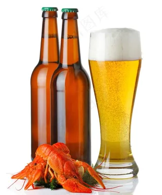龙虾啤酒瓶子杯子图片