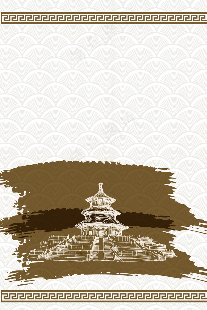 矢量中国传统建筑城楼手绘背景