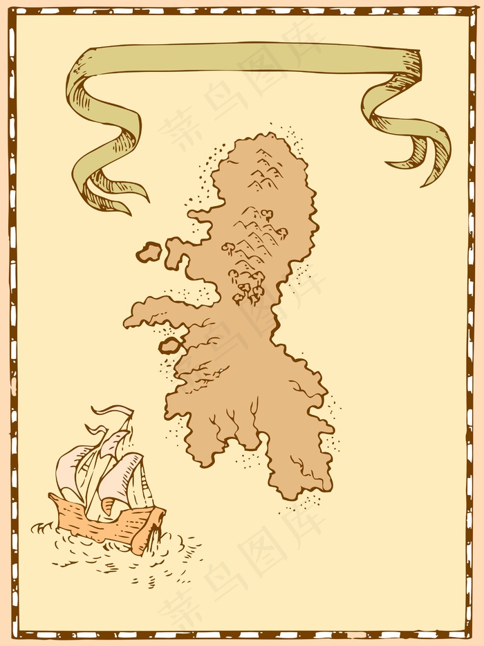 地图金银岛高大的船