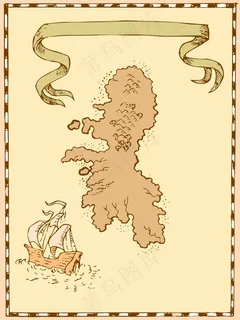 地图金银岛高大的船