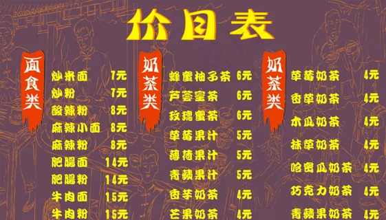 面馆价格表图片