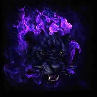 油画作品紫色火焰中的豹图片