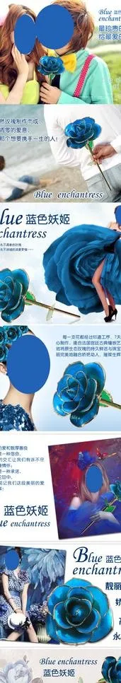 蓝色妖姬玫瑰花图片psd模版下载