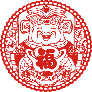 创意红色圆形财神爷图案剪纸 创意红色圆形财神爷图案剪纸