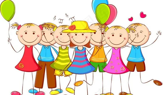 卡通拿着气球的快乐儿童图片