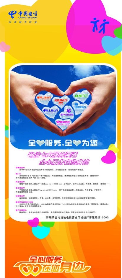 中国电信七大服务异型架图片cdr矢量模版下载