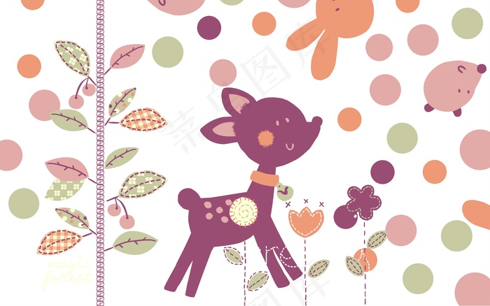 卡通梅花鹿儿童房