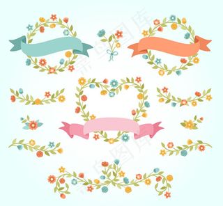 卡通花朵与丝带矢量素材