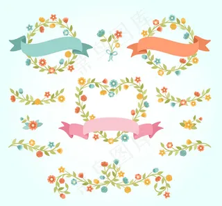 卡通花朵与丝带矢量素材