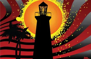 夕阳灯塔图片