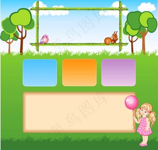 草地动物小女孩展板图片