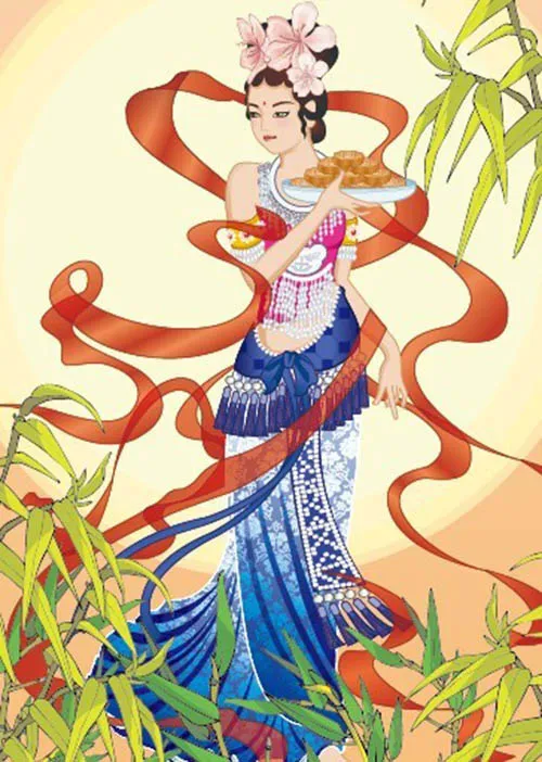 仙女姐姐拿着月饼ai矢量模版下载