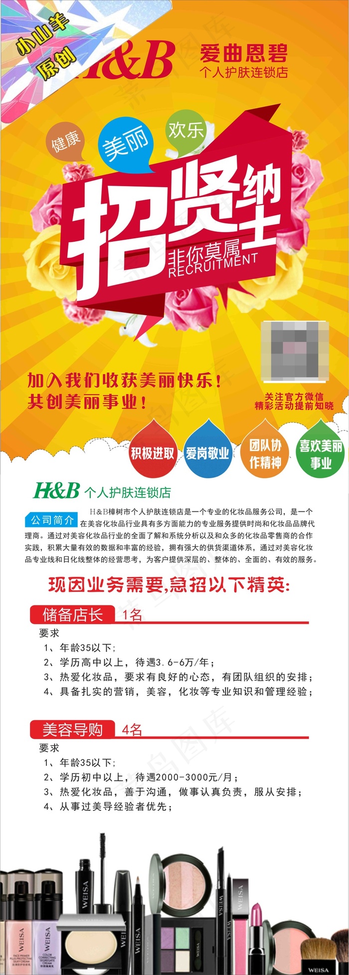 化妆品店招聘海报易拉宝