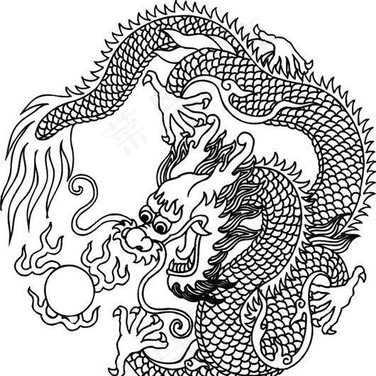 龙纹 中华传统 花纹 黑白 装饰 AIai矢量模版下载