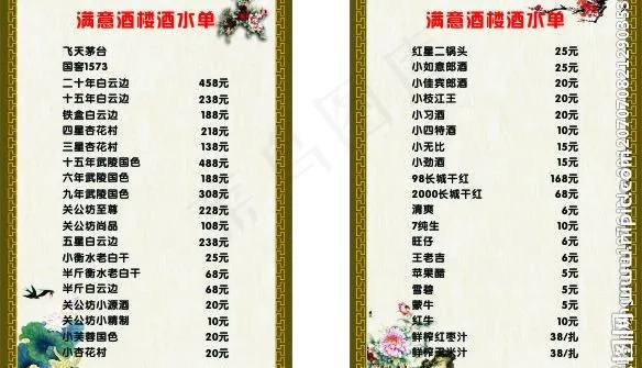 酒水单图片cdr矢量模版下载