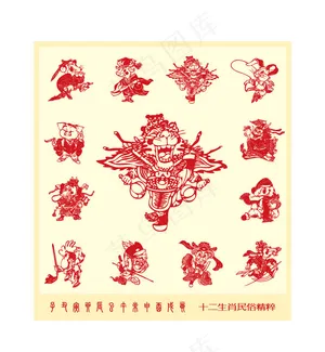 特色12生肖剪纸矢量素材