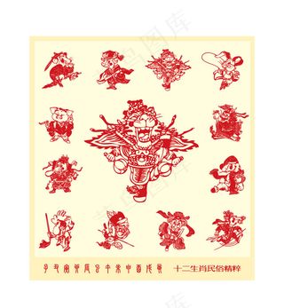 特色12生肖剪纸矢量素材
