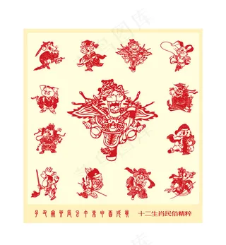 特色12生肖剪纸矢量素材