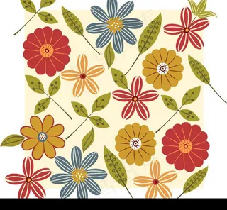 彩色花朵和叶子印花图案