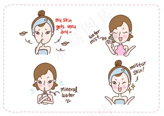 手绘美容女孩矢量素材