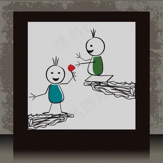 两个相框矢量插画涂鸦在爱情上的蹩脚...