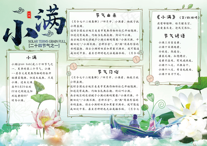 清新绿色二十四节气小满学生电子小报...(4961X3508(DPI:300))psd模版下载