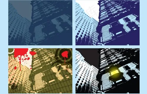 墨迹城市建筑矢量图片