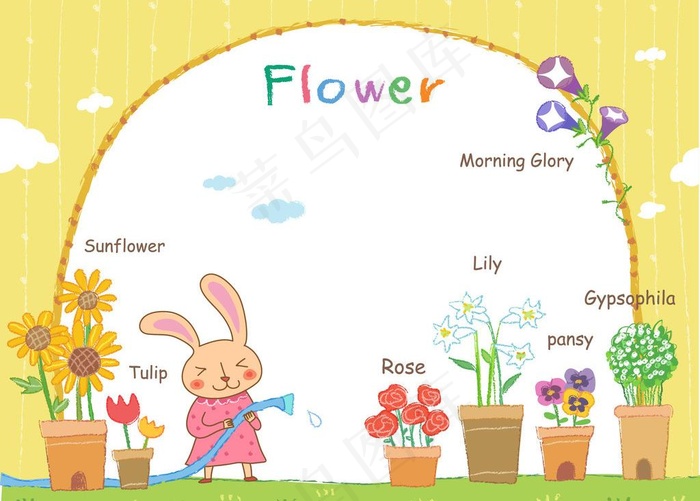 小兔子浇花学英语图片