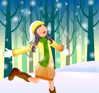 女孩在雪中开心的奔跑图片 女孩在雪中开心的奔跑图片