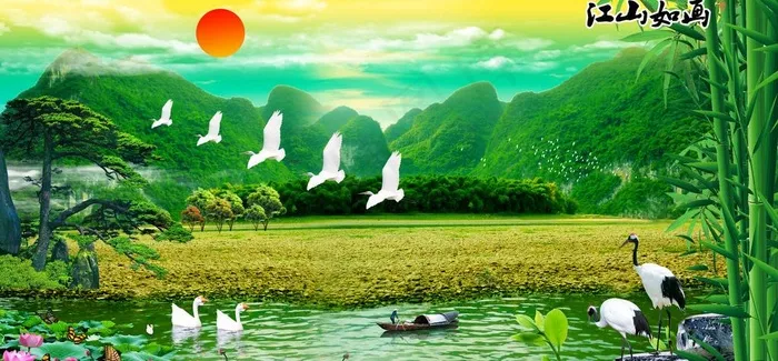 江山如画 精美风景画图片(5325X2779(DPI:300))psd模版下载