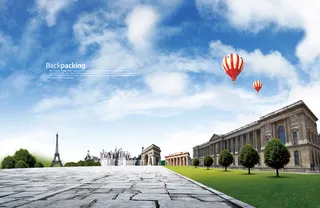 热气球背包游自驾游旅游系列海报ps...