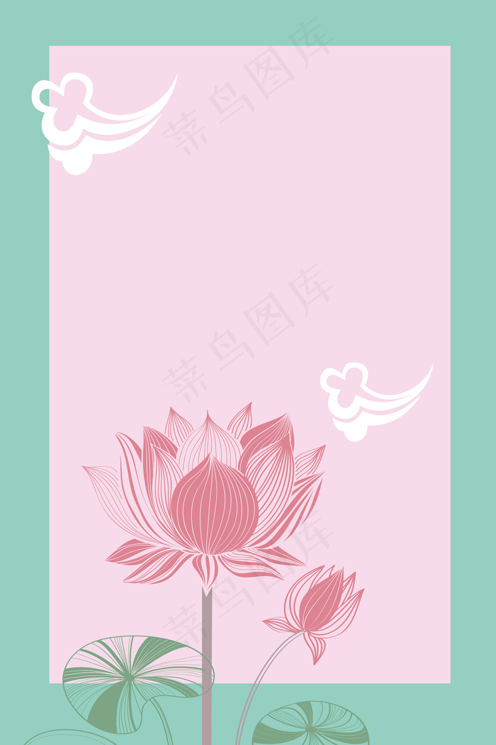 矢量古风手绘扁平化荷花夏日背景